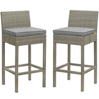 Modway Conduit Outdoor Patio Wicker Rattan Bar Stool - Light Gray Gray - Set of 2-Modern Outdoor Bar Stool