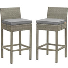 Modway - Conduit Terrasse extérieure Rotin en osier Tabouret de bar - Gris clair - Ensemble de 2-Tabouret de bar extérieur moderne