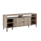 Manhattan Comfort DUMBO 62.99" Modern TV Stand - Rustic Grey-Stylish Splayed Gold Metal Legs Adding Seamless Fashion Design and Durability. Leg Height: 7.32 in