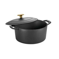Tramontina - Faitout rond Bestow 5,5 pintes en fonte émaillée avec couvercle - Noir mat avec bouton doré-Parfait pour mijoter lentement et traditionnellement des ragoûts copieux, braiser des rôtis, cuire du pain et plus encore