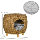 PawHut Elevated Wicker Cat Bed with Washable Cushion - Light Brown-Elevated cat bed protects from floor drafts and cold 