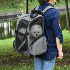 PawHut 2-in-1 Pet Luggage Box Backpack Carrier with Handle Rolling Wheel - Grey-With PU wheels for easy movement