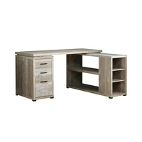 Monarch Specialties 7422 Computer Desk - Taupe Reclaimed Wood L/R Facing Corner-Fashionable style L shape computer desk with storage, featuring thick-panel construction in a reclaimed wood-look beige laminate finish and includes a 5 year limited warranty for your satisfaction.