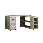 Monarch Specialties - 7422 Bureau - Faux Bois Taupe En Coin Cote Droit/Gauche-Bureau d'ordinateur en forme de L à la mode avec rangement, doté d'une construction de panneaux épais dans une finition en stratifié beige aspect bois récupéré et inclut une garantie limitée de 5 ans pour votre satisfaction.