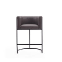 Manhattan Comfort Cosmopolitan 23.7" Mid-Century Modern Faux Leather Upholstered Counter Stool - Pebble and Black-Mid-Century Modern Counter Stool with Backseat Perfect for Bar and Kitchen Use