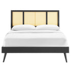 Modway Kelsea Cane and Wood Full Platform Bed with Splayed Legs - Black-Weight Capacity: 600 lb