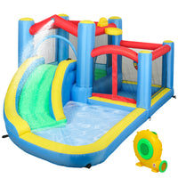 Qaba - Château gonflable 5 en 1 avec toboggan aquatique et 2 bassins - 12,6 pi L x 9,5 pi l - multicolore-Conception 5-en-1 offrant toboggan, bassins d'eau, panier, saut et fléchettes . 