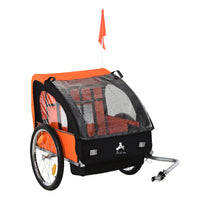 Aosom - Remorque vélo double pour enfants, bébés, tout-petits, capacité de 80 lb avec cadre en acier - orange-Pochette intérieure latérale pour le rangement en déplacement 