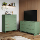 Manhattan Comfort Granville Modern Chest and Double Dresser Set - Sage Green-Recommended for up to 50 inch TV.
