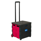 BAZIC Products Folding Cart on Wheels w/Lid Cover - 16" x 18" x 15" - Black/Red-Holds up to 70 Lbs