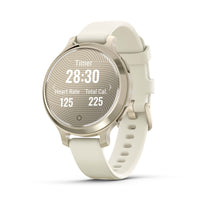 Garmin - Lily 2 Active Lunar Gold avec bracelet en silicone osseux-Le GPS intégré suit de nombreuses activités de plein air ; De plus, obtenez des applications sportives pour le yoga, le Pilates, le cardio, la danse, le golf et bien plus encore