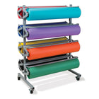 Pacon 8-Roll Horizontal Rack - 25"D x 38"W x 52.5"H - Grey-HEAVY-DUTY: Art paper rack is made of sturdy, gray powder-coated steel with four heavy-duty, swiveling rubber wheeled casters, two of which lock, Easy to assemble