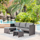 Manhattan Comfort - Ensemble de 3 : canapé 2 places et fauteuil lounge de patio moderne Menton avec table basse - marron et gris-Dimensions du canapé 2 places : 123 cm de longueur, 64 cm de profondeur, 67 cm de hauteur