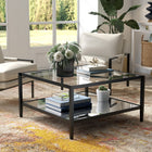 Hudson&Canal Hera 32"W Square Coffee Table with Mirror Shelf - Blackened Bronze-Hand crafted blackened bronze finish is applied to the steel frame