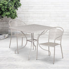 35.5'' Square Light Grey Indoor-Outdoor Steel Patio Table Set with 2 Round Back Chairs [CO-35SQ-03CHR2-SIL-GG]-Light Grey Powder Coat Finish