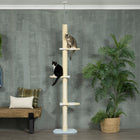 PawHut 87" - 102" Floor-To-Ceiling Cat Tree with Anti-tip Kit - Yellow-Sisal-wrapped posts encourage natural scratching behavior, saving your furniture 