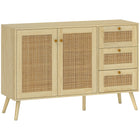 HOMCOM Rattan 47.2" L Sideboard Buffet Cabinet with Soft-Close Doors - Natural Wood-The boho design with rattan accents adds a warm, relaxed feel to your home
