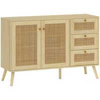 HOMCOM Rattan 47.2" L Sideboard Buffet Cabinet with Soft-Close Doors - Natural Wood-The boho design with rattan accents adds a warm, relaxed feel to your home
