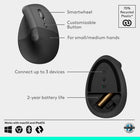 Logitech Lift Vertical Ergonomic Mouse - Graphite-Connect your way: Connect via Bluetooth Low Energy or Logi Bolt USB to Windows, macOS, iPadOS, Chrome OS, or Linux, and enjoy up to 2 years battery life