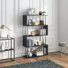 HOMCOM - Bibliothèque géométrique en bois à 5 niveaux pour salon - noir-Elegant wood grain design 