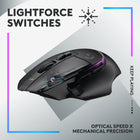 Logitech G502 X PLUS LIGHTSPEED Wireless RGB Gaming Mouse - Black-Lightforce switches: All-new hybrid optical-mechanical switch technology for incredible speed and reliability, as well as precise actuation with crisp response, for hours of performance gaming