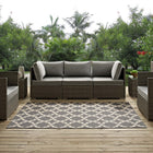 Modway Cerelia Moroccan Trellis Indoor/Outdoor Area Rug - 9 ft W x 12 ft L - Grey/Beige-Durable Indoor/Outdoor Rug
