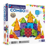 MAGNA-TILES Combo 46-Piece Magnetic Construction Set-What’s Included: 4 microMAGS Right Triangles, 6 microMAGS Equilateral Triangles, 8 microMAGS Squares, 8 microMAGS Isosceles Triangles, 2 Right Triangles, 4 Isosceles Triangles, 6 Equilateral Triangles, 8 Squares. 
