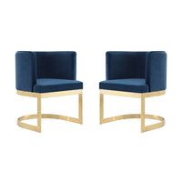 Manhattan Comfort Aura 24.4" Modern Velvet Upholstered Dining Chair - Royal Blue and Polished Brass - Set of 2-Modern Dining Chair Perfect for Dining and Accent Living Room Use. Set of 2