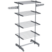 HOMCOM 4-Tier Clothes Drying Rack with Wheels for Indoor Outdoor - Grey-With 25.5 inches (64.8 cm) of space for indoor clothes drying 