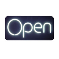 Futech LED Open Sign - 18-1/4" W x 19" H - Black/White-Sturdy Black PVC Backboard with White Neon