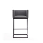 Manhattan Comfort Embassy 21" Mid-Century Modern Faux Leather Upholstered Bar Stool - Grey and Black-Simplistic Tight Back Chair Design