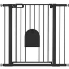 PawHut 30"-41" Extra Wide Pet Gate Barrier with Small Door - 35"H - Black-This safety gate for stairs allows door can swing in both direction