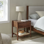 Modway Oswin 1-Drawer Wood Nightstand - Walnut-Woven Jute Open Shelf