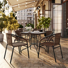 Flash Furniture - Chaise empilable de restaurant en rotin brun moyen pour intérieur et extérieur-Parfaite pour s'asseoir à l'extérieur dans les restaurants et les cafés.