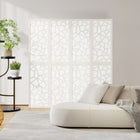 HOMCOM 4 Panel Geometric Pattern Freestanding Room Divider for Bedroom - White-Overall Dimension: 63" L x 0.7" W x 66.9" H (160 x 1.7 x 170 cm) 
