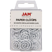 JAM Paper Circular Paper Clips - Round - White - 50 Pack-Colour: White Papercloops