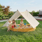 Qaba - Bac à sable en bois pour enfants avec grand auvent, 4 bancs, jaune-La grande toile de 117,3 po L x 115,7 po l offre une protection solaire pour un jeu sécurisé dans le bac à sable