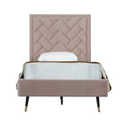 Manhattan Comfort Crosby 81.1" Modern Velvet Upholstered Twin-Size Bed - Blush-Mid-Century Modern Twin Bedframe with Headboard for Bedroom Use