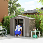 Outsunny Garden Storage Shed with Foundation Kit and Double Doors - 7' x 4' - Light Brown-Heavy duty construction with reinforced ridged walls and a foundation kit 
