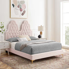 Modway Alexandria Tufté Performance Velours Lit Plateforme Twin Avec Pieds en Métal Doré - Rose-Velours de performance résistant aux taches