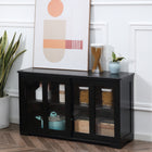 HOMCOM 42" L Modern Kitchen Storage Cabinet with 2 Sliding Glass Doors - Black-Sliding doors provide access to both sides of the cabinet without taking any space to open