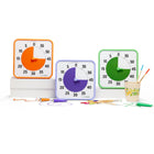 Time Timer Original 8" Timer - Learning Center Classroom Set - Secondary Colors - Set of 3-Included 3 Dry Erase Activity Cards - The Dry Erase Activity Cards slot into the top of the timers, allowing you to write or draw the timed activity. Each Time Timer Original 8" can fit up to 2 Dry Erase Activity Cards across the top, making it perfect for First/Then Activities and Visual Schedules. (Extra Dry Erase Activity Cards sold separately).