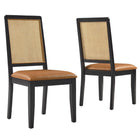 Modway Arlo Vegan Leather Upholstered Faux Rattan and Wood Dining Side Chairs - Black/Natural/Tan - 2 Pack-Set of 2 Dining Chairs