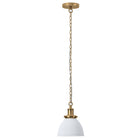Hudson&Canal - Suspension Elodie , 20 cm de large, avec abat-jour en métal - Blanc mat/laiton/blanc mat-Design industriel moderne pour votre entrée, votre foyer ou votre cuisine
