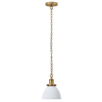 Hudson&Canal - Suspension Elodie , 20 cm de large, avec abat-jour en métal - Blanc mat/laiton/blanc mat-Design industriel moderne pour votre entrée, votre foyer ou votre cuisine