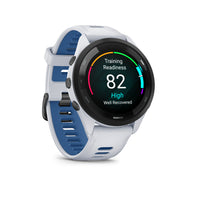Garmin - Forerunner 265, lunette noire avec boîtier Whitestone et bracelet en silicone Whitestone/bleu maree-Le score de preparation à l'entraînement est base sur la qualite du sommeil, la recuperation, la charge d'entraînement et le statut HRV pour determiner si vous êtes prêt à aller fort et à tirer le meilleur parti de votre entraînement (les donnees presentees sont destinees à être une estimation precise des mesures suivies)
