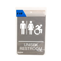 Headline Sign - Panneau ADA unisexe pour toilettes avec accès dynamique en mouvement - ​​15,2 x 22,9 cm - Gris/blanc-Plastique moulé par injection de 6 po x 9 po x 1/8 po