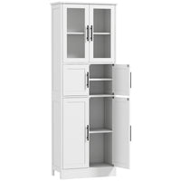 HOMCOM 67" Tall Bathroom Storage Cabinet with Six Doors - White-Modern white finish with black bar handles suits various settings