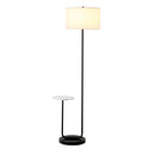 Hudson&Canal - Lampadaire Jacinta avec plateau en marbre et abat-jour en tissu - Bronze noirci/blanc-Associé à un abat-jour en tissu tambour blanc