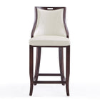 Manhattan Comfort - Emperor tabouret de bar traditionnel 19" en similicuir capitonné - blanc perle et noyer-Conception unique de la poignée pour une mobilité facile avec des coutures semi-linéaires